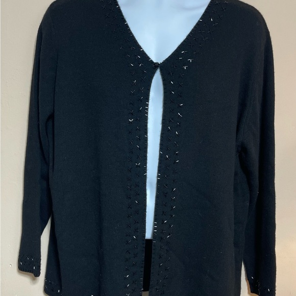 Valerie Stevens Sweaters - Valerie Stevens Black Cardigan with Embellished Trim